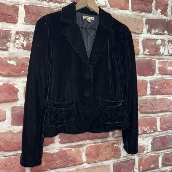 Vintage Y2K Forever 21 Blazer Women's M Black Velvet Velour Pouch Pocket Jacket - Picture 2 of 8